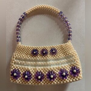 Pearl and Purple Floral Beaded Handbag - Vietnam